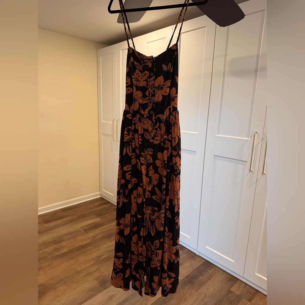 Free People Black Maxi Dress with Rust Floral Print